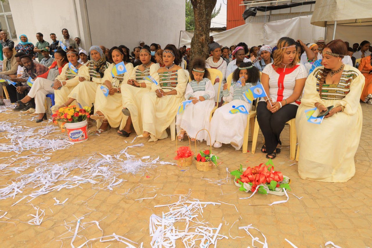 Guests gathered outdoors for the Burayu Mesob opening ceremony.