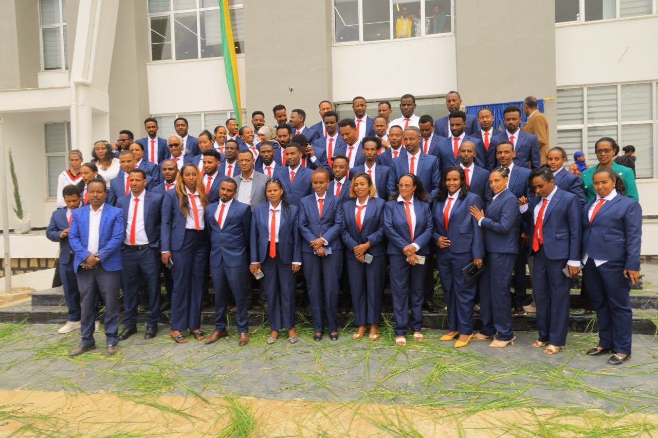 Burayu Mesob staff outside the building.