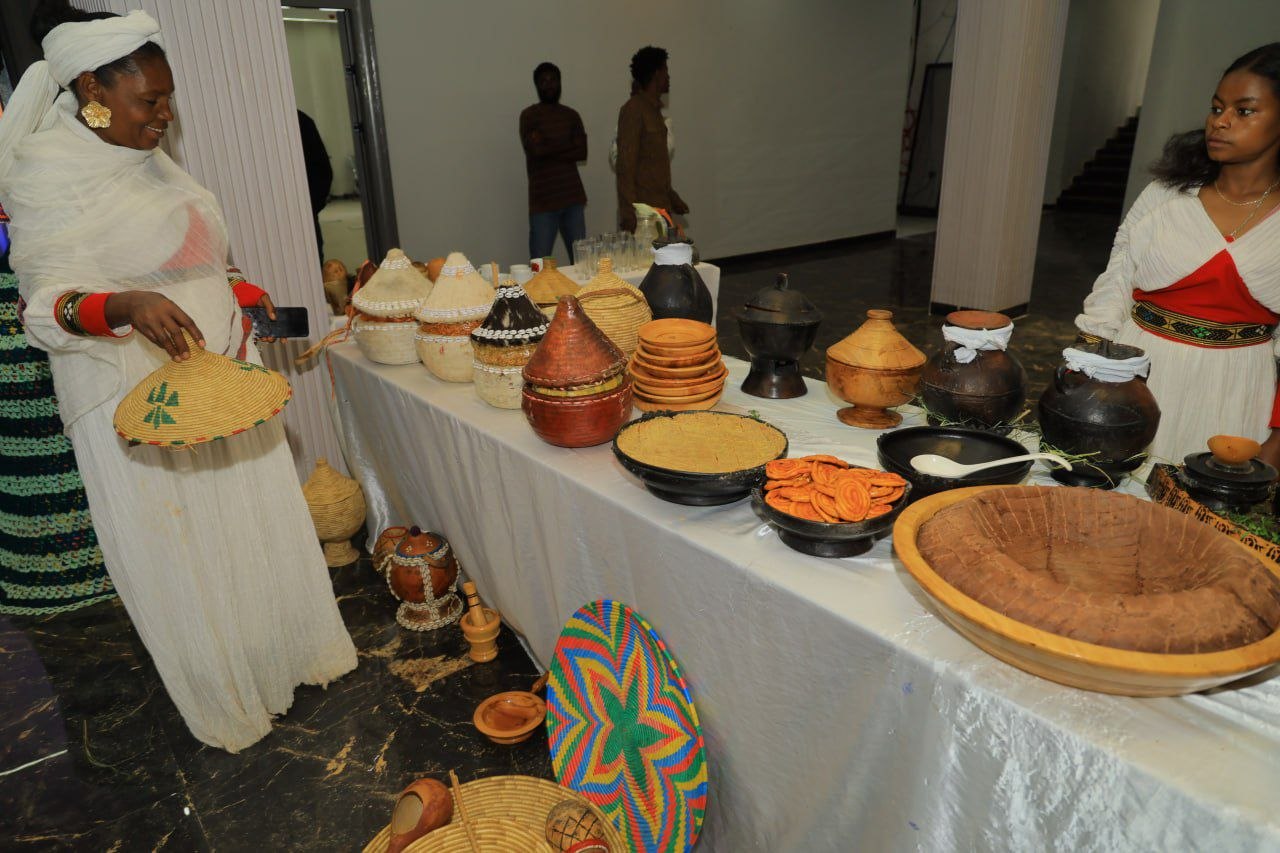 Traditional coffee and food display at the ceremony.