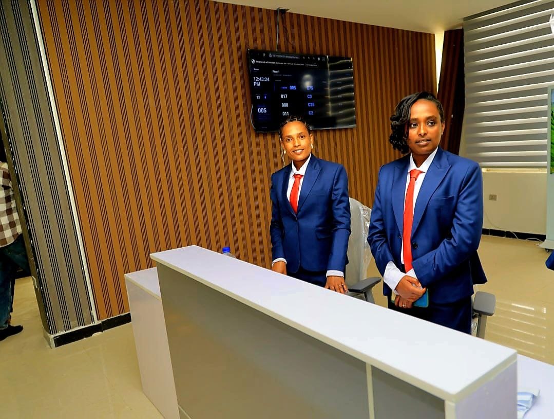Guests visit the public service counters.
